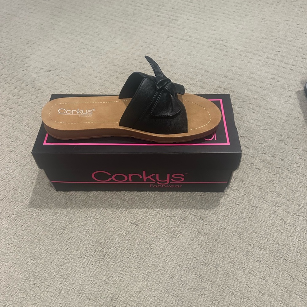 Corkys Black Bow Slide Sandals